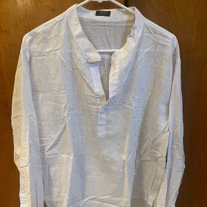 NEVER WORN Mens Cotton Linen Henley Shirt Long Sleeve Hippie Casual Beach TShirt